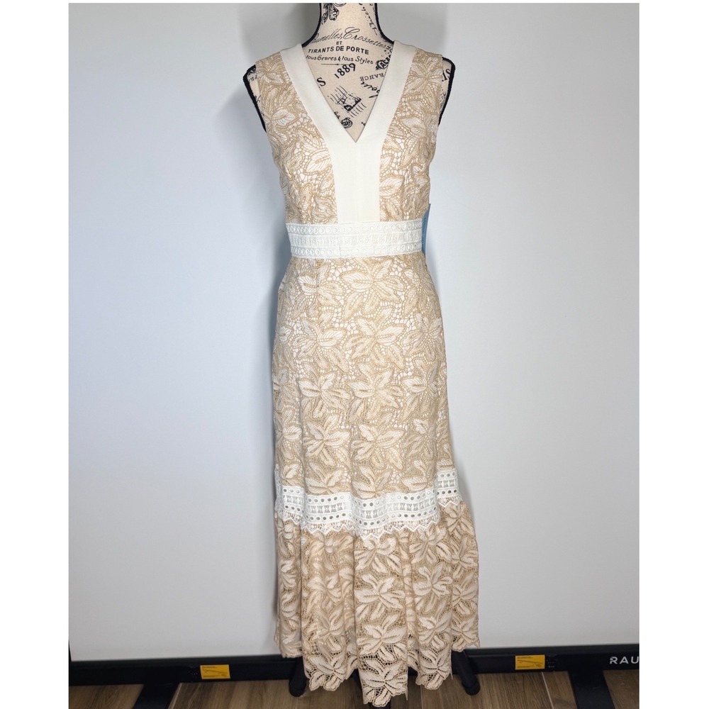 Antonio Melani Egot Lace Midi Dress Ivory Biscotti Bridal Coquette Size 6 NWT - Picture 2 of 15